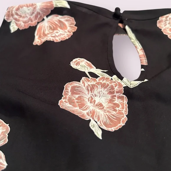 Women's Cupcakes & Cashmere Black Blouse with Pink Floral Cold Shoulder Design - Picture 9 of 11